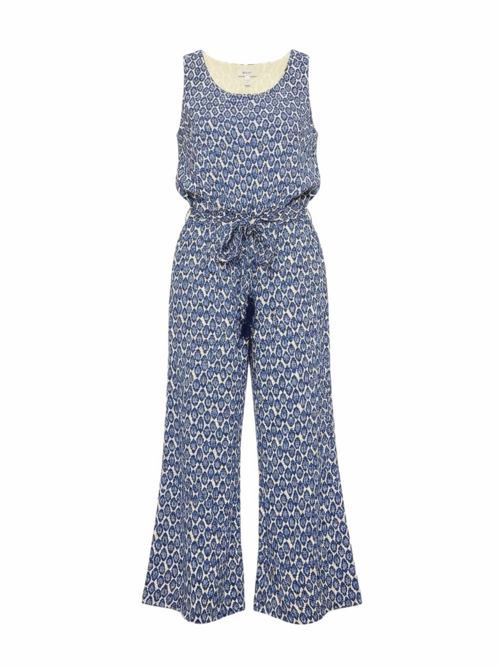 Talbots Blue Printed Sleeveless Tie-Waist Jumpsuit